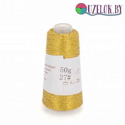 50% па, 50% люрекс+ микропайетки, Siyue, Lurex Sequins   1800м/50гр, горчично-золотой + пайетка золото, № 27
