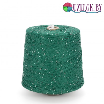 100%   хлопок  изумрудно-зеленый + бисер и пайетка серебро 2мм, № 96      500м/100гр 