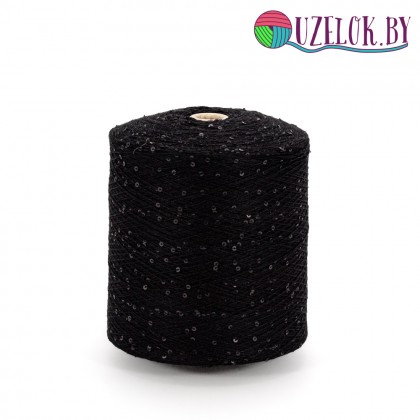 100%   хлопок черный   + матовая пайетка в цвет  3 мм , № 08      735 м/100гр 