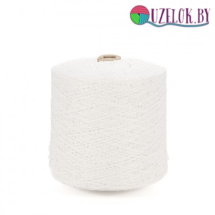 100%   хлопок  белый теплый  + матовая пайетка в цвет  3 мм , № 15       735 м/100гр 