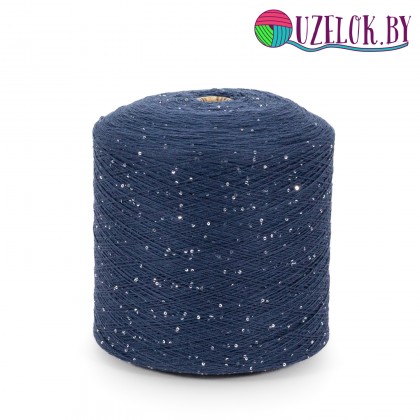 100%   хлопок   синий   + пайетка  серебро  2мм , № 75         800м/100гр 