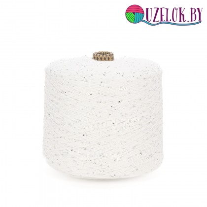 100%   хлопок  белый + пайетка  2мм  серебро , № 32          800м/100гр 