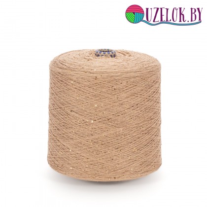 100%   хлопок   карамель   + пайетка  золотистая  2мм , № 42        800м/100гр 
